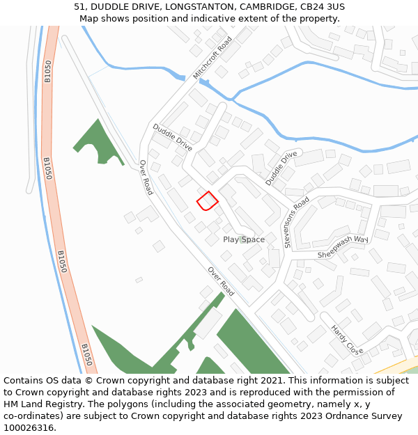 51, DUDDLE DRIVE, LONGSTANTON, CAMBRIDGE, CB24 3US: Location map and indicative extent of plot