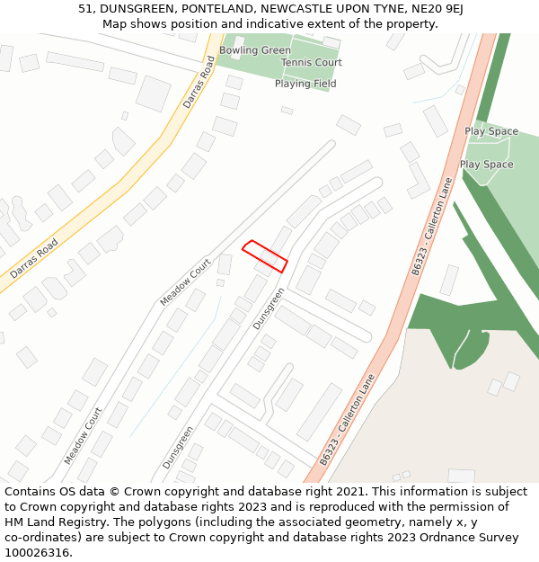 51, DUNSGREEN, PONTELAND, NEWCASTLE UPON TYNE, NE20 9EJ: Location map and indicative extent of plot