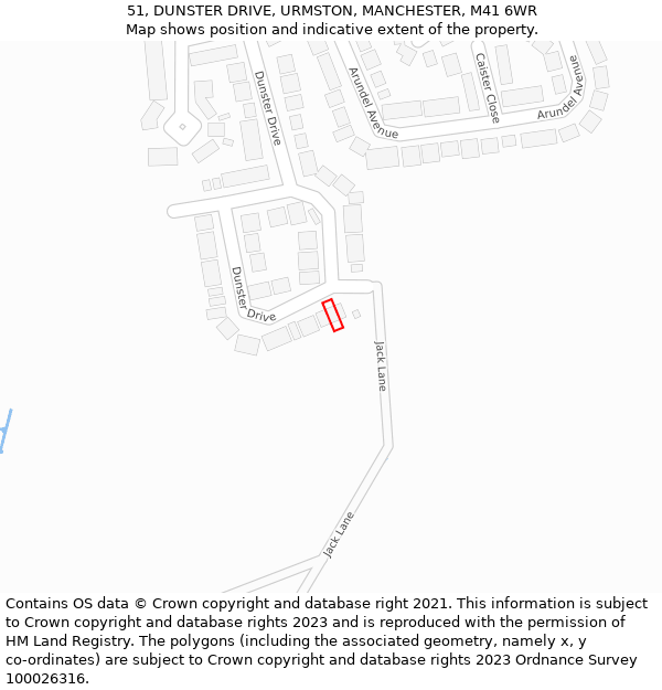 51, DUNSTER DRIVE, URMSTON, MANCHESTER, M41 6WR: Location map and indicative extent of plot