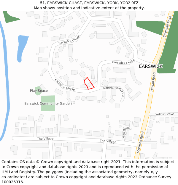 51, EARSWICK CHASE, EARSWICK, YORK, YO32 9FZ: Location map and indicative extent of plot