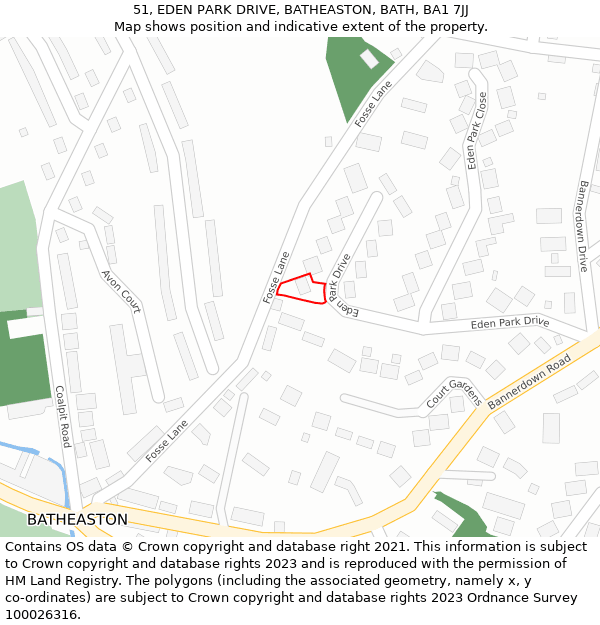 51, EDEN PARK DRIVE, BATHEASTON, BATH, BA1 7JJ: Location map and indicative extent of plot