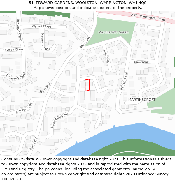 51, EDWARD GARDENS, WOOLSTON, WARRINGTON, WA1 4QS: Location map and indicative extent of plot