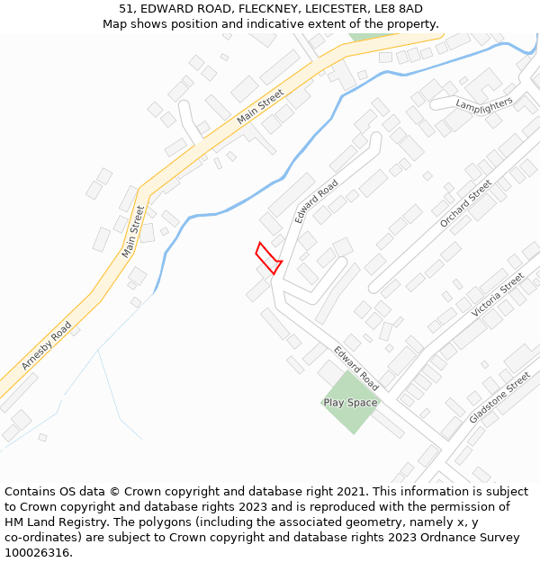 51, EDWARD ROAD, FLECKNEY, LEICESTER, LE8 8AD: Location map and indicative extent of plot