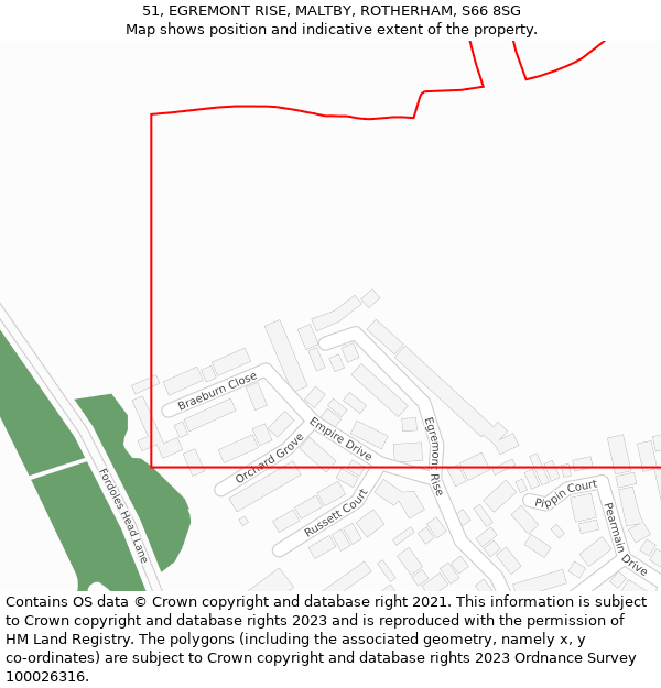 51, EGREMONT RISE, MALTBY, ROTHERHAM, S66 8SG: Location map and indicative extent of plot