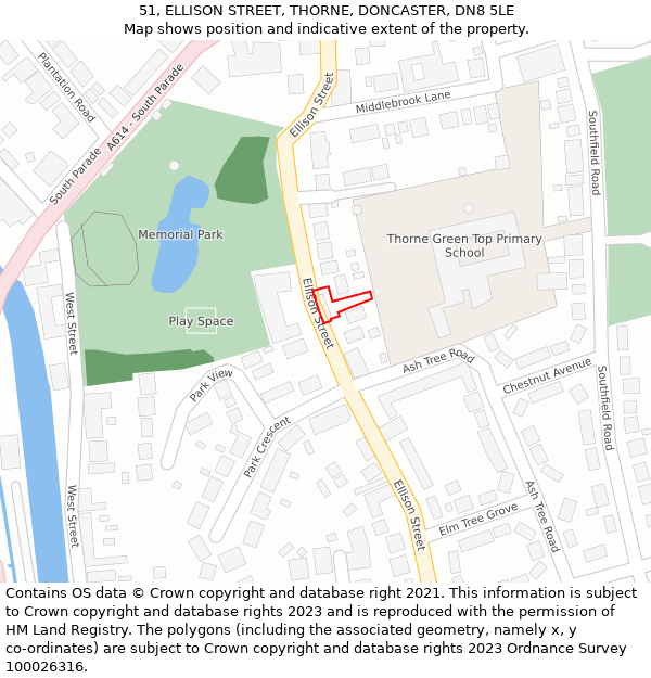 51, ELLISON STREET, THORNE, DONCASTER, DN8 5LE: Location map and indicative extent of plot