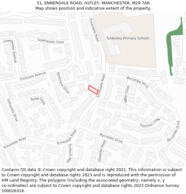 51, ENNERDALE ROAD, ASTLEY, MANCHESTER, M29 7AR: Location map and indicative extent of plot