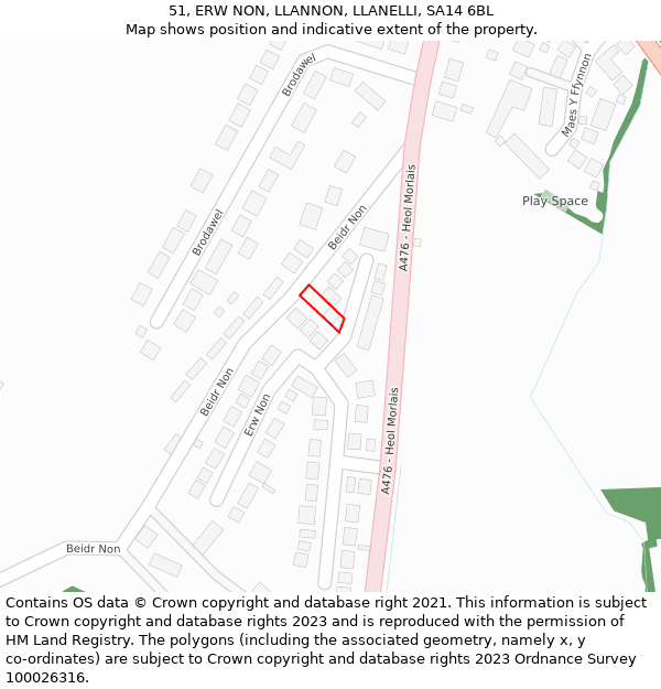 51, ERW NON, LLANNON, LLANELLI, SA14 6BL: Location map and indicative extent of plot