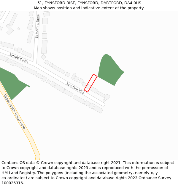 51, EYNSFORD RISE, EYNSFORD, DARTFORD, DA4 0HS: Location map and indicative extent of plot