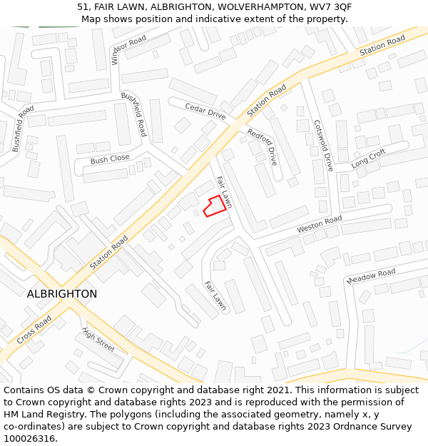 51, FAIR LAWN, ALBRIGHTON, WOLVERHAMPTON, WV7 3QF: Location map and indicative extent of plot