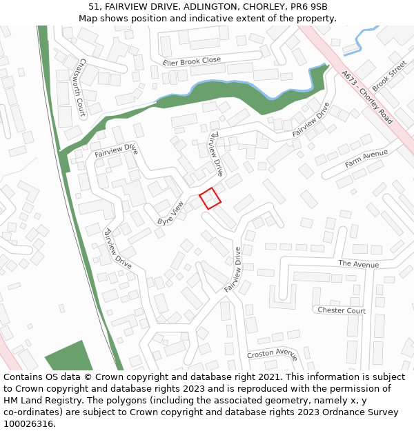 51, FAIRVIEW DRIVE, ADLINGTON, CHORLEY, PR6 9SB: Location map and indicative extent of plot