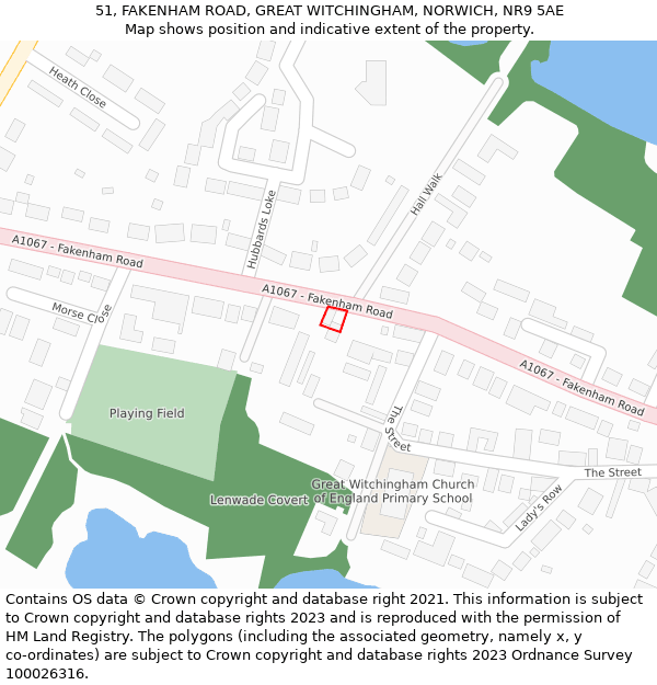 51, FAKENHAM ROAD, GREAT WITCHINGHAM, NORWICH, NR9 5AE: Location map and indicative extent of plot