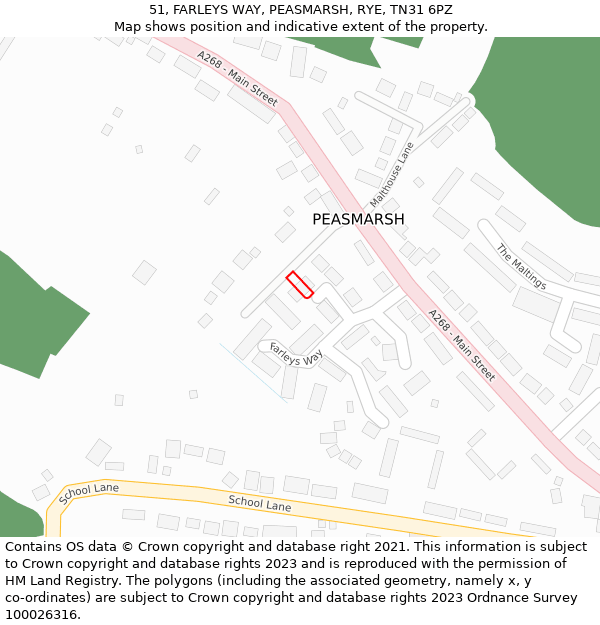 51, FARLEYS WAY, PEASMARSH, RYE, TN31 6PZ: Location map and indicative extent of plot