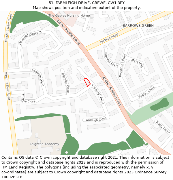 51, FARMLEIGH DRIVE, CREWE, CW1 3PY: Location map and indicative extent of plot