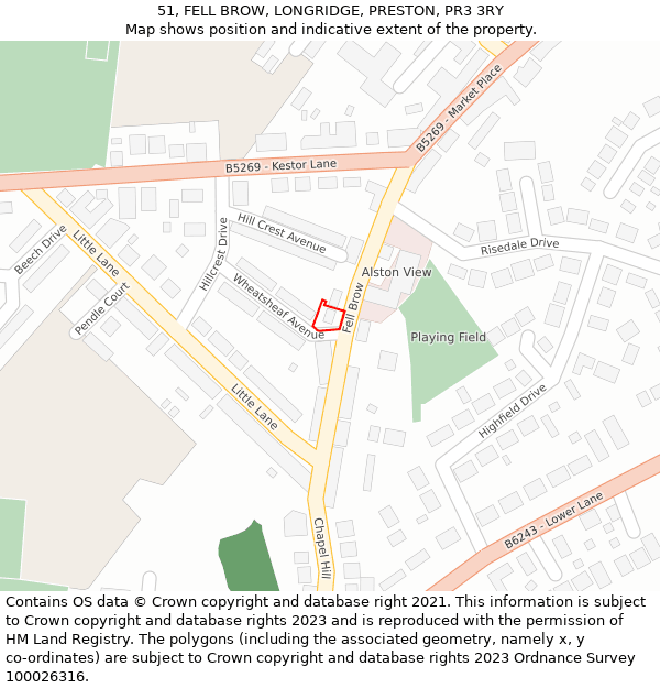 51, FELL BROW, LONGRIDGE, PRESTON, PR3 3RY: Location map and indicative extent of plot