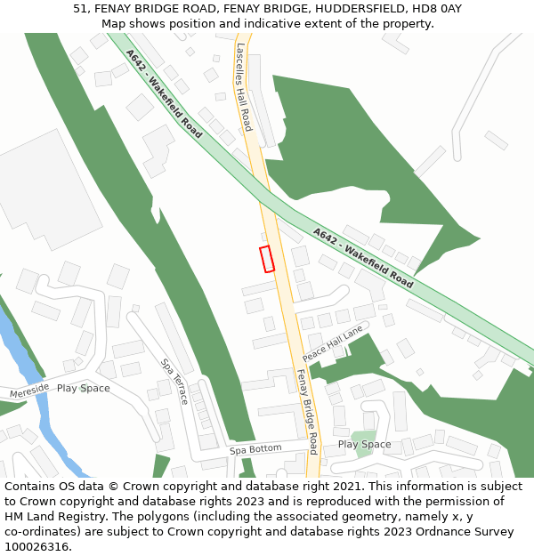 51, FENAY BRIDGE ROAD, FENAY BRIDGE, HUDDERSFIELD, HD8 0AY: Location map and indicative extent of plot