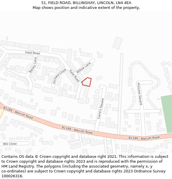 51, FIELD ROAD, BILLINGHAY, LINCOLN, LN4 4EA: Location map and indicative extent of plot