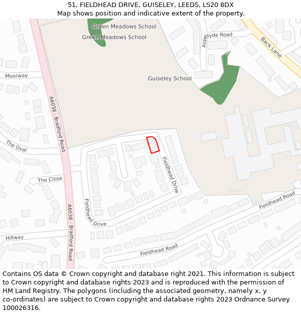 51, FIELDHEAD DRIVE, GUISELEY, LEEDS, LS20 8DX: Location map and indicative extent of plot