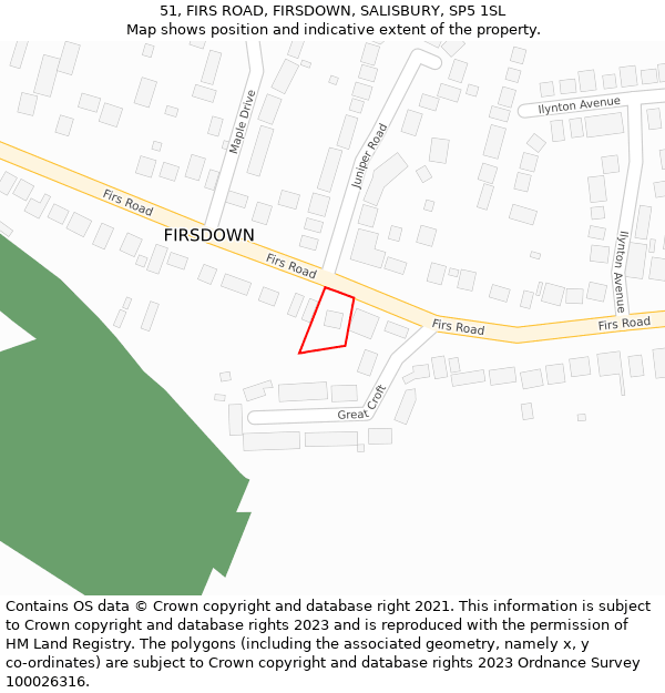 51, FIRS ROAD, FIRSDOWN, SALISBURY, SP5 1SL: Location map and indicative extent of plot