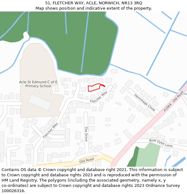 51, FLETCHER WAY, ACLE, NORWICH, NR13 3RQ: Location map and indicative extent of plot