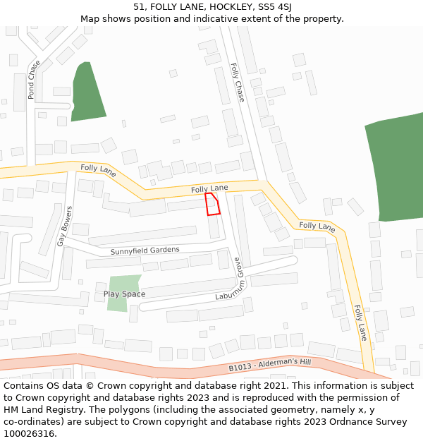 51, FOLLY LANE, HOCKLEY, SS5 4SJ: Location map and indicative extent of plot