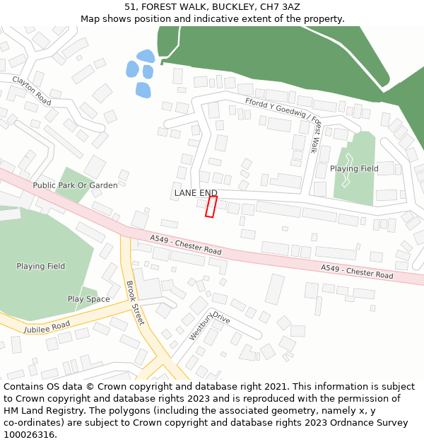 51, FOREST WALK, BUCKLEY, CH7 3AZ: Location map and indicative extent of plot