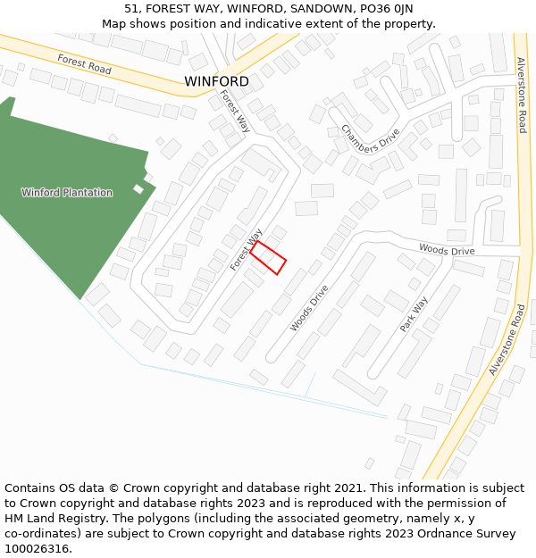 51, FOREST WAY, WINFORD, SANDOWN, PO36 0JN: Location map and indicative extent of plot