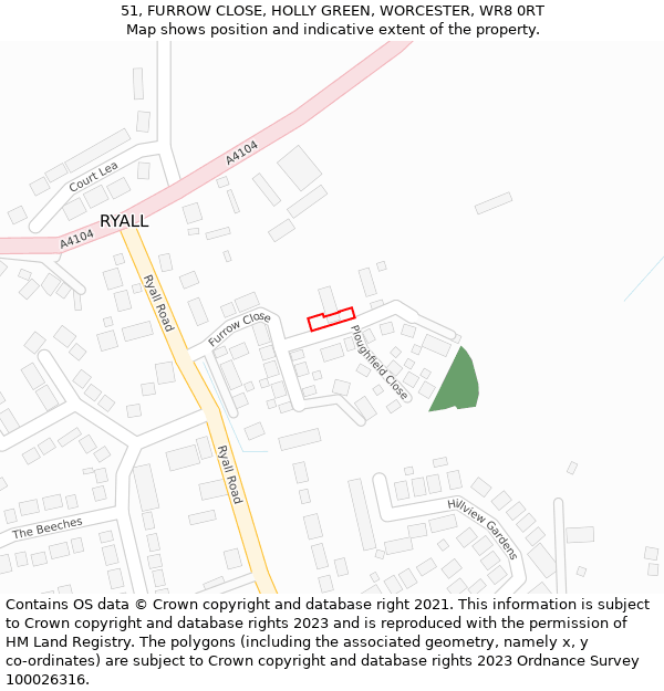 51, FURROW CLOSE, HOLLY GREEN, WORCESTER, WR8 0RT: Location map and indicative extent of plot