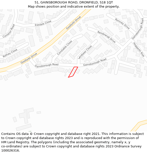 51, GAINSBOROUGH ROAD, DRONFIELD, S18 1QT: Location map and indicative extent of plot