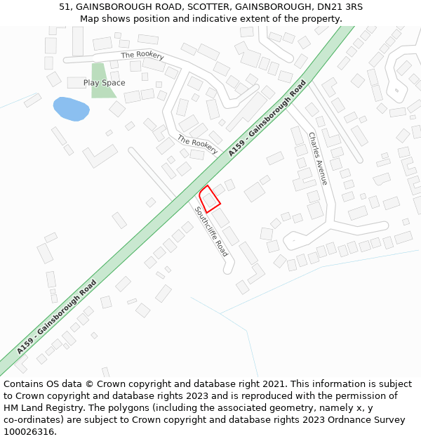 51, GAINSBOROUGH ROAD, SCOTTER, GAINSBOROUGH, DN21 3RS: Location map and indicative extent of plot