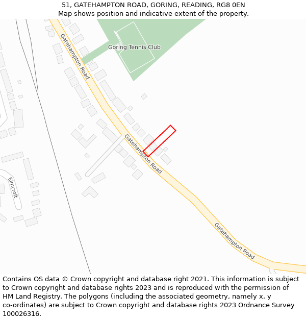 51, GATEHAMPTON ROAD, GORING, READING, RG8 0EN: Location map and indicative extent of plot