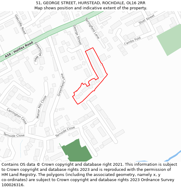 51, GEORGE STREET, HURSTEAD, ROCHDALE, OL16 2RR: Location map and indicative extent of plot
