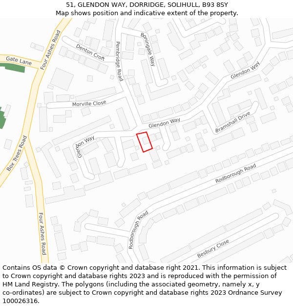 51, GLENDON WAY, DORRIDGE, SOLIHULL, B93 8SY: Location map and indicative extent of plot