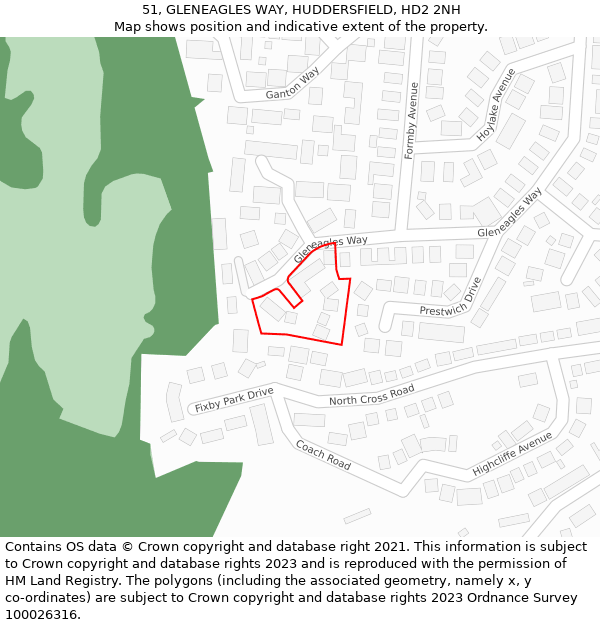 51, GLENEAGLES WAY, HUDDERSFIELD, HD2 2NH: Location map and indicative extent of plot