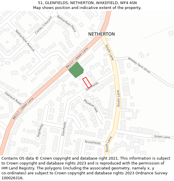 51, GLENFIELDS, NETHERTON, WAKEFIELD, WF4 4SN: Location map and indicative extent of plot