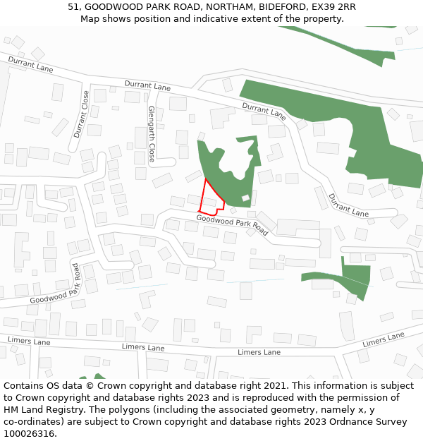 51, GOODWOOD PARK ROAD, NORTHAM, BIDEFORD, EX39 2RR: Location map and indicative extent of plot