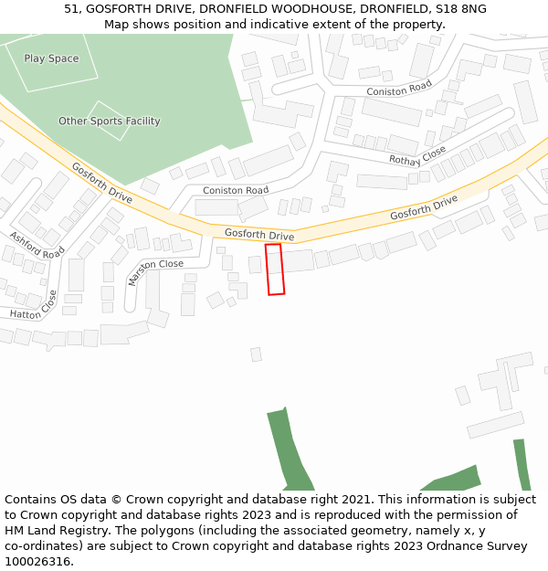 51, GOSFORTH DRIVE, DRONFIELD WOODHOUSE, DRONFIELD, S18 8NG: Location map and indicative extent of plot