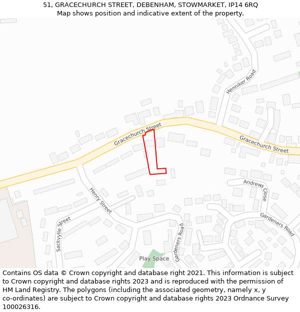 51, GRACECHURCH STREET, DEBENHAM, STOWMARKET, IP14 6RQ: Location map and indicative extent of plot