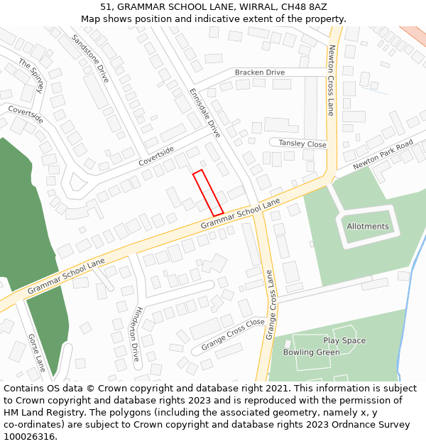 51, GRAMMAR SCHOOL LANE, WIRRAL, CH48 8AZ: Location map and indicative extent of plot