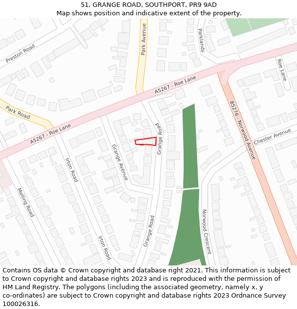 51, GRANGE ROAD, SOUTHPORT, PR9 9AD: Location map and indicative extent of plot