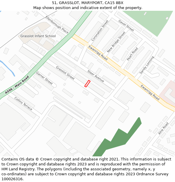 51, GRASSLOT, MARYPORT, CA15 8BX: Location map and indicative extent of plot