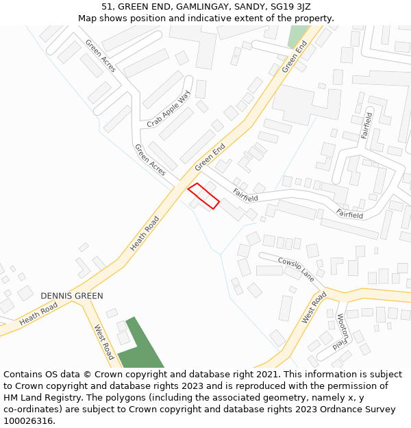 51, GREEN END, GAMLINGAY, SANDY, SG19 3JZ: Location map and indicative extent of plot