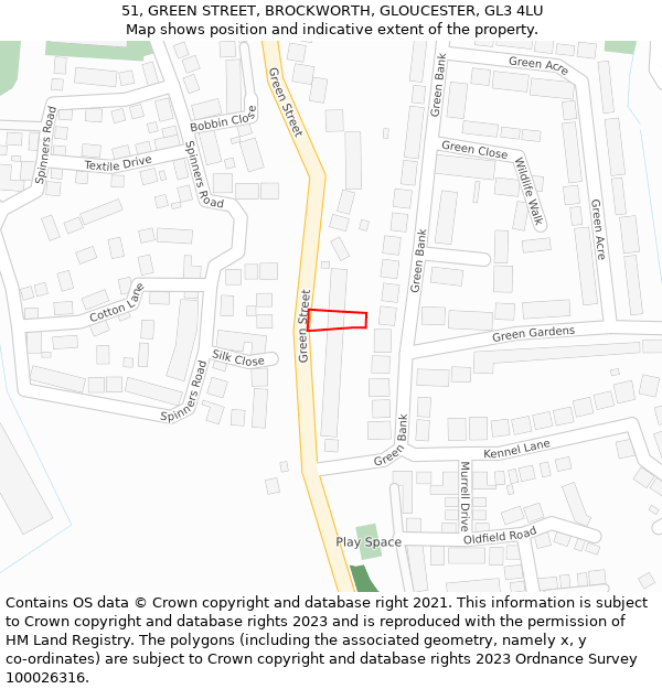 51, GREEN STREET, BROCKWORTH, GLOUCESTER, GL3 4LU: Location map and indicative extent of plot