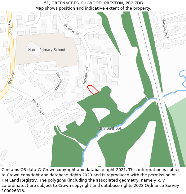 51, GREENACRES, FULWOOD, PRESTON, PR2 7DB: Location map and indicative extent of plot