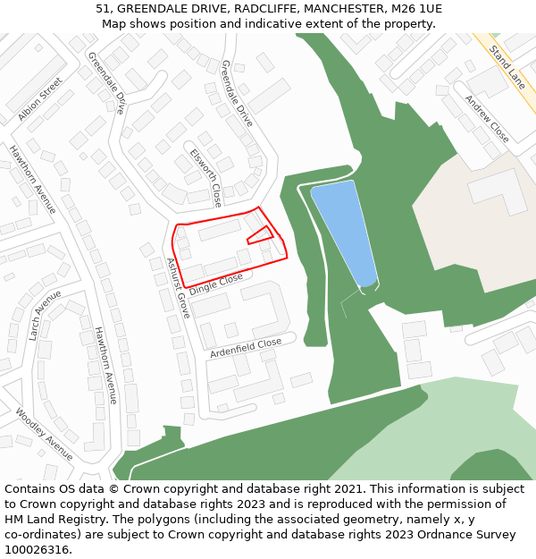 51, GREENDALE DRIVE, RADCLIFFE, MANCHESTER, M26 1UE: Location map and indicative extent of plot