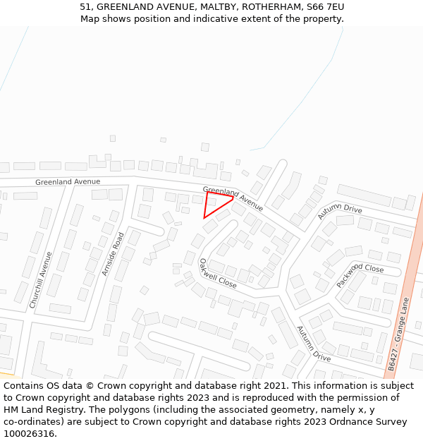 51, GREENLAND AVENUE, MALTBY, ROTHERHAM, S66 7EU: Location map and indicative extent of plot