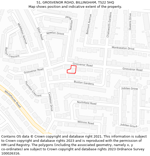 51, GROSVENOR ROAD, BILLINGHAM, TS22 5HQ: Location map and indicative extent of plot