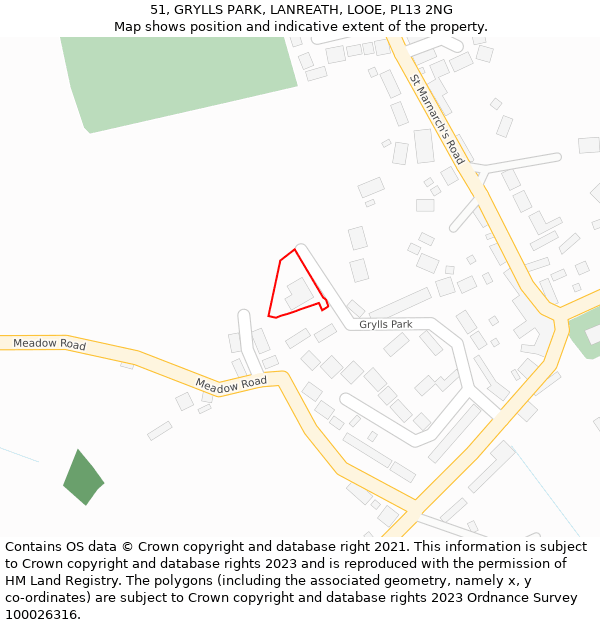 51, GRYLLS PARK, LANREATH, LOOE, PL13 2NG: Location map and indicative extent of plot