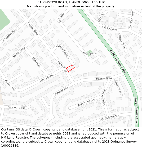 51, GWYDYR ROAD, LLANDUDNO, LL30 1HX: Location map and indicative extent of plot