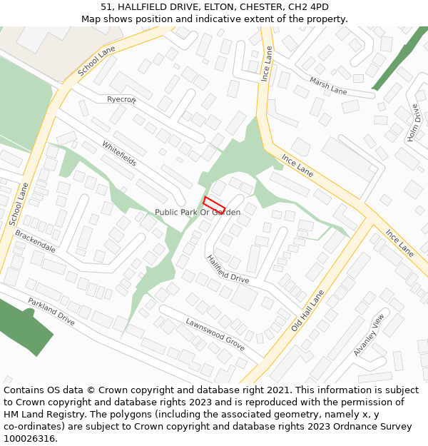 51, HALLFIELD DRIVE, ELTON, CHESTER, CH2 4PD: Location map and indicative extent of plot