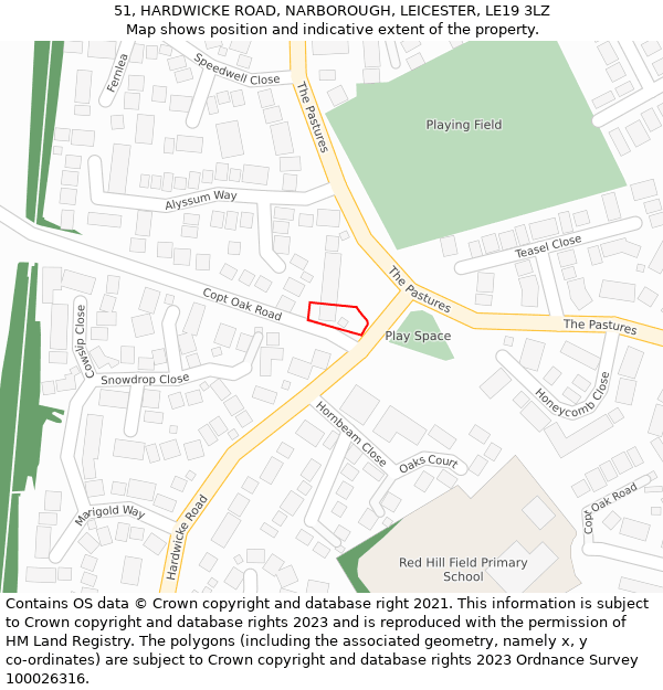 51, HARDWICKE ROAD, NARBOROUGH, LEICESTER, LE19 3LZ: Location map and indicative extent of plot